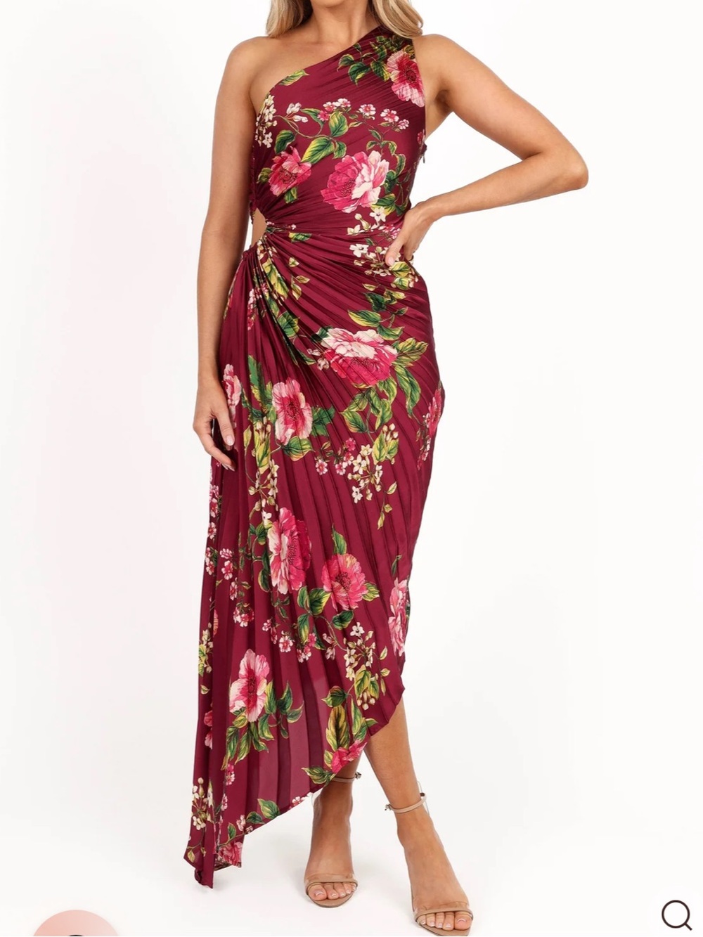 Petal & Pup One-Shoulder Burgundy Floral Gown